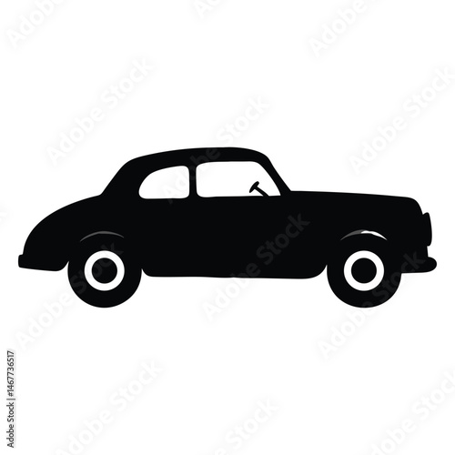 Classic black sedan car silhouette symbolizes vintage automotive design, shown with transparent backdrop