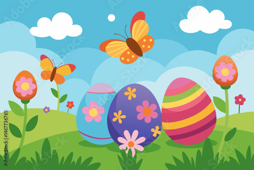 easter eggs on grass