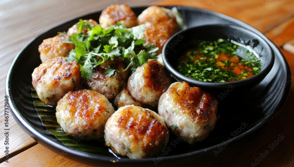Fototapeta premium Fried meat balls with dipping sauce
