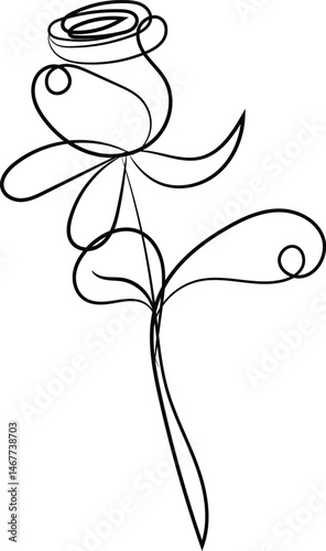 Elegant Single Line Drawing of a Rose Flower Botanical Illustration