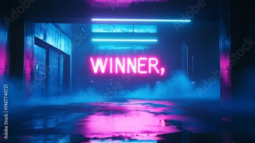 Neon Winner Announcement in a Futuristic Garage
