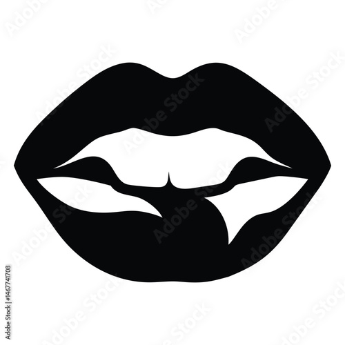 Isolated black silhouette shows sensual lips parted slightly with the tongue visible