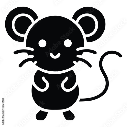 Isolated cartoon mouse stands upright, presenting a simplistic and adorable animal figure