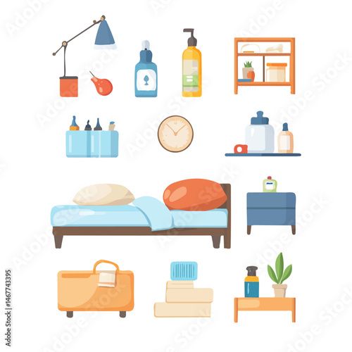 Flat vector Bedtime Routine, minimalist design, isolated on a white background.