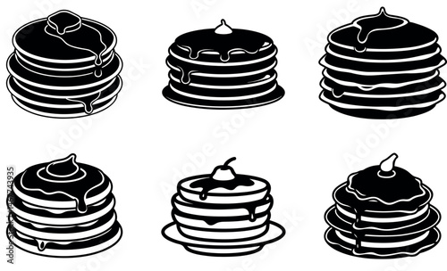 Black and White Pancake Stack Silhouette Icons Collection