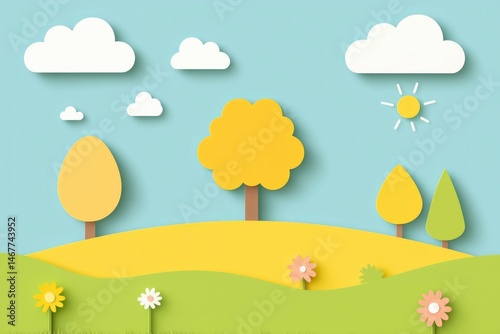 Colorful paper cut landscape