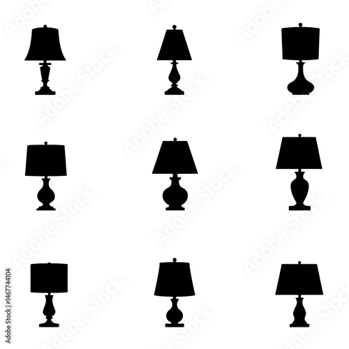 set of silhouettes of lamps