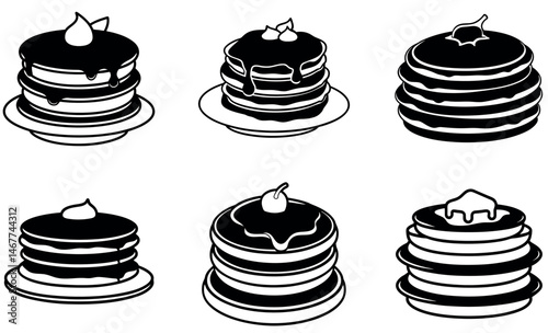 Black and White Pancake Stack Silhouette Icons Collection