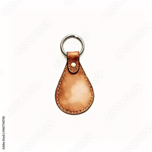 A delicate watercolor portrait of a single keychain with a leather fob