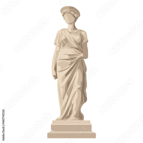 Flat vector Ancient Statue, minimalist design, isolated on a white background.