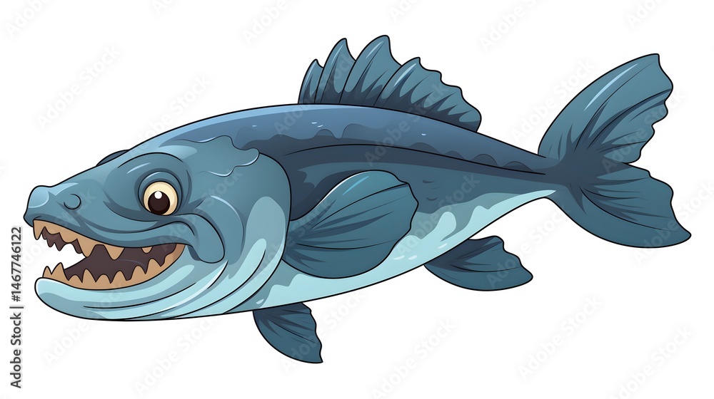 Obraz premium Cheerful Coelacanth Cartoon: Detailed Vector Illustration for Education and Science Publications