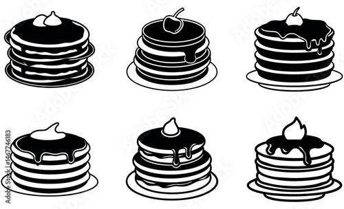 Black and White Pancake Stack Silhouette Icons Collection