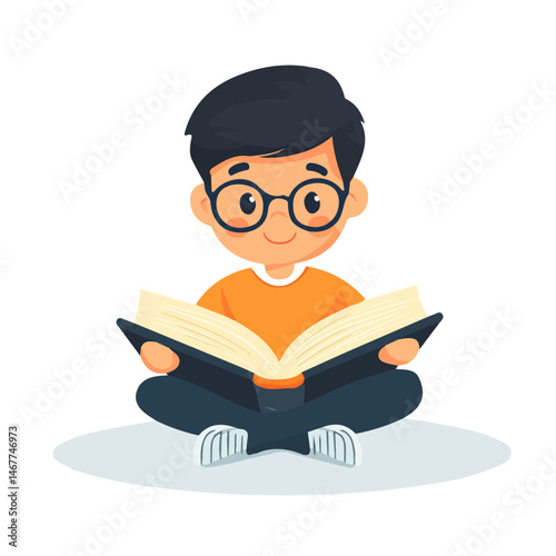 Reading Book For School Flat vector, minimalist design, isolated on a white background.