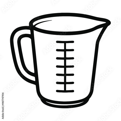 Black Outline Measuring Cup. Graphic Element Vector Icon Representing Quantity, Cooking, or Kitchen Tool.