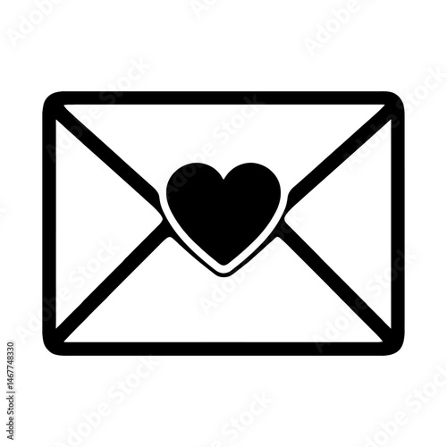 Black Outline Envelope with Heart. Graphic Element Vector Icon Symbolizing Love Message or Romantic Communication.