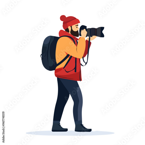 Photographer Flat vector, minimalist design, isolated on a white background.