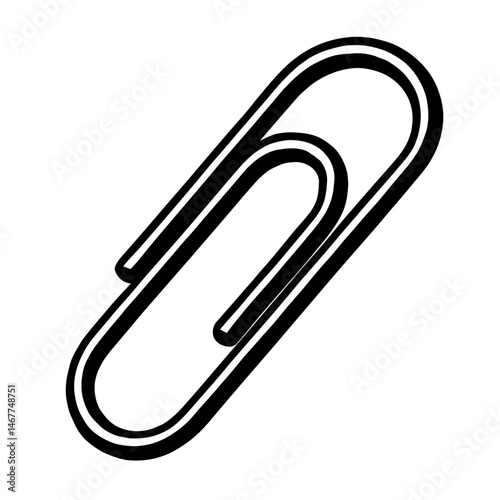 Black Silhouette Paper Clip. Graphic Element Vector Icon Representing Stationery, Fastening, or Office Supply.