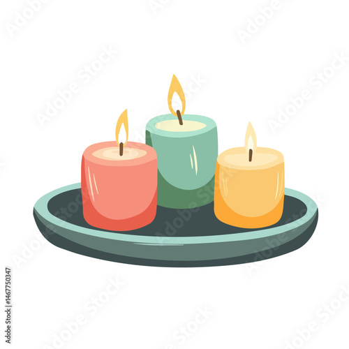 Decorative Tray With Candles Flat vector, minimalist design, isolated on a white background.
