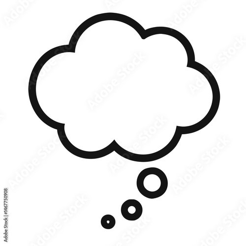 Black Outline Thought Bubble. Graphic Element Vector Icon Symbolizing Thinking, Idea, Imagination, or Dream.