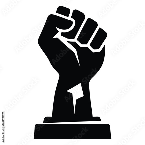 Raised fist on a pedestal symbolizes strength and power for justice and solidarity