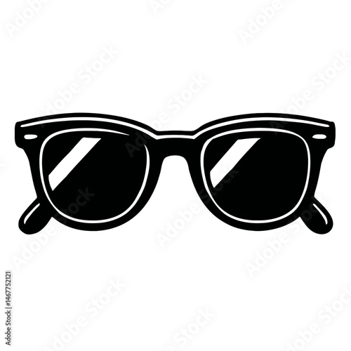 Black Silhouette Classic Sunglasses. Graphic Element Vector Icon Representing Fashion, Style, Summer, or Cool.