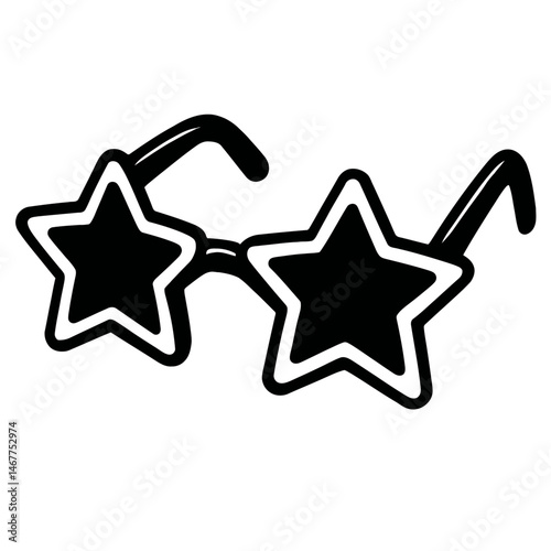 Black Outline Star Shaped Sunglasses. Graphic Element Vector Icon Representing Fashion, Fun, Party, or Style.