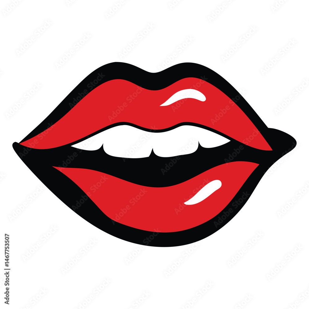 shows stylized red lips with a black outline, emphasizing the teeth shows stylized red lips with a black outline, emphasizing the teeth
