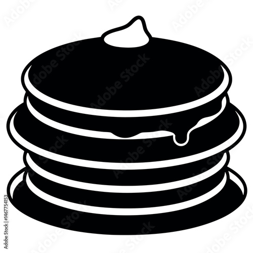 Simple black and white illustration of a stack of pancakes.