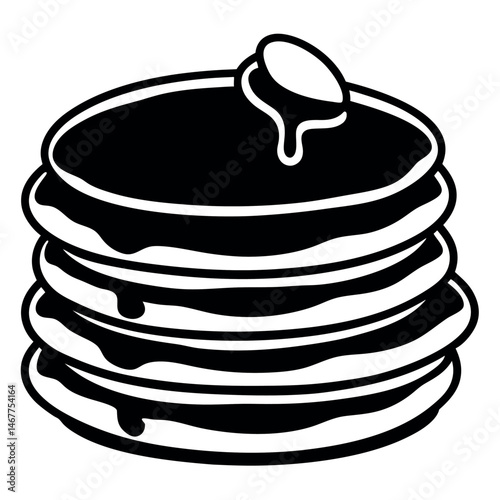 Simple black and white illustration of a stack of pancakes.