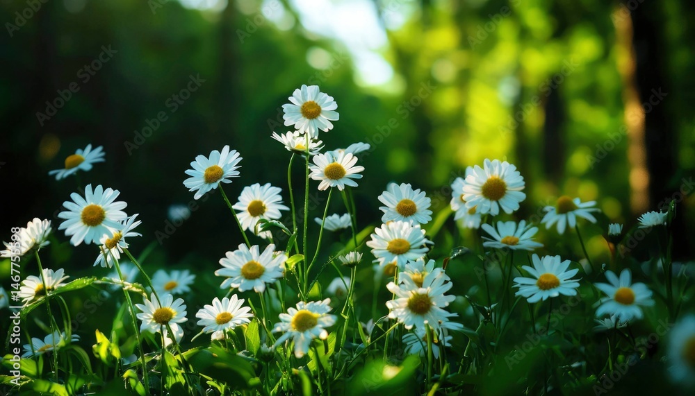 Daisies in a sunlit forest Daisies in a sunlit forest