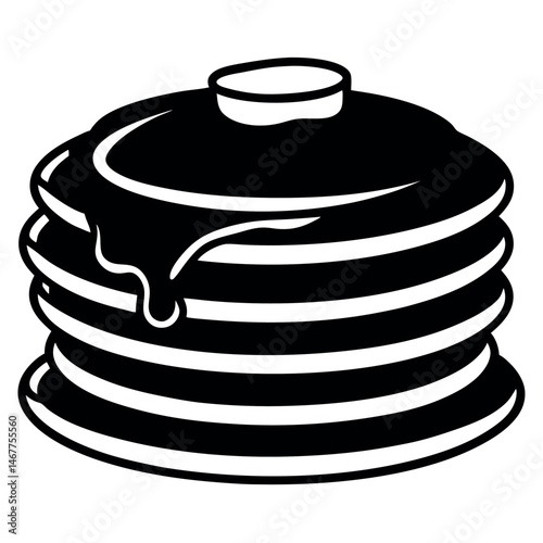 Simple black and white illustration of a stack of pancakes.