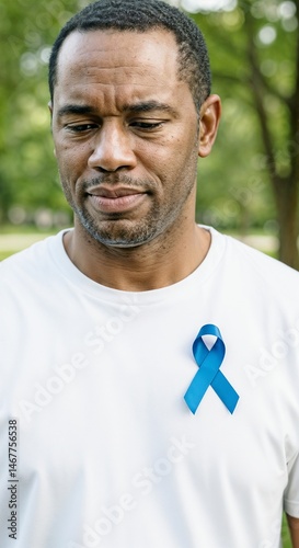 sad black man with awareness ribbon