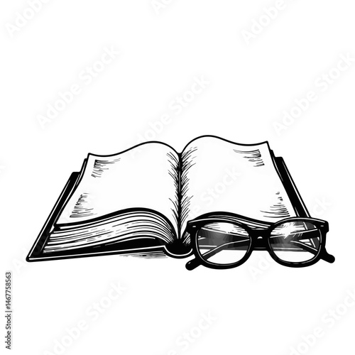 Open Book with Glasses for Education, Study Resources, Reading Awareness, Online Learning Platforms, and Creative Design Projects