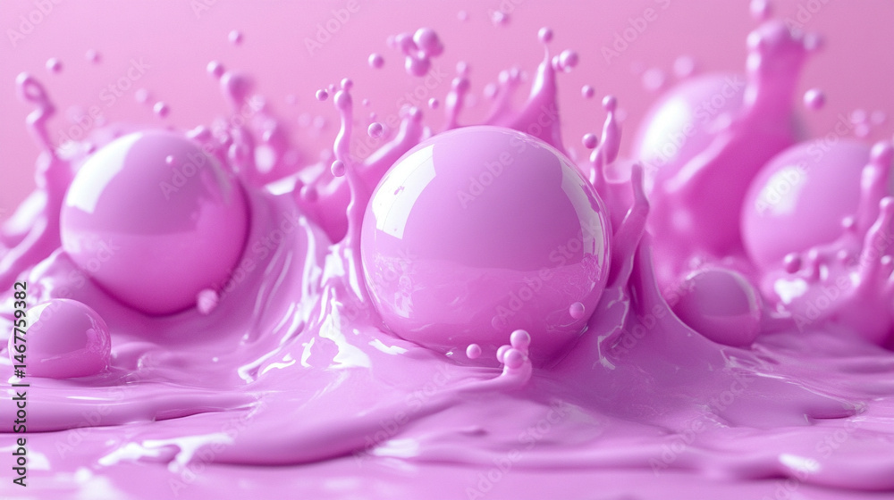 3D rendering of purple liquid cosmetic spheres floating in a soft abstract background. Symbolizes beauty, innovation, skincare science, and modern elegance in a futuristic wellness concept.