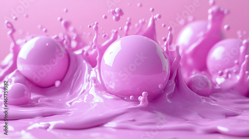 3D rendering of purple liquid cosmetic spheres floating in a soft abstract background. Symbolizes beauty, innovation, skincare science, and modern elegance in a futuristic wellness concept.

