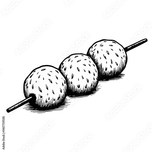 Melon Balls on Skewer in Hand-Drawn Style for Recipe Blogs, Food Websites, Catering Menus, Nutrition Awareness, and Social Media Culinary Content