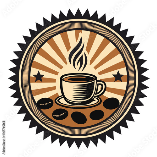 Design a logo for a coffee company featuring a steaming coffee mug, coffee beans, and a minimalist design element (1).  The style should be modern and elegant.