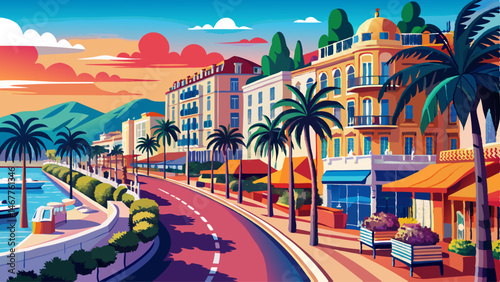 French Riviera. Boulevard de la Croisette in Cannes, Provence-Alpes-Cote d'Azur, France