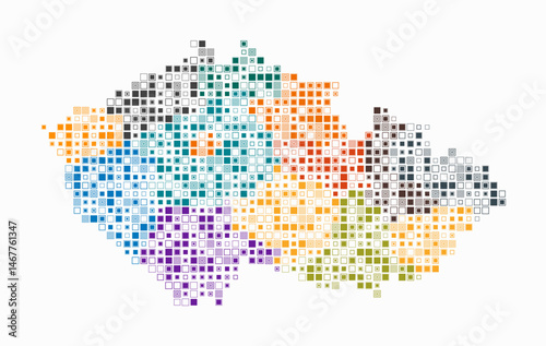 Czechia, shape of the country built of colored cells. Digital style map of Czechia on a white background. Small size square blocks. Classy vector illustration.