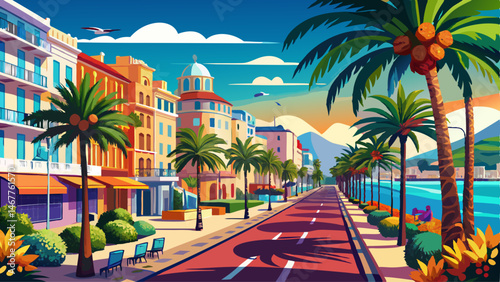 French Riviera. Boulevard de la Croisette in Cannes, Provence-Alpes-Cote d'Azur, France