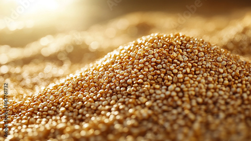 Close-up of raw white quinoa seeds showing detailed texture and natural pattern. Symbolizes health, nutrition, and organic simplicity in a wholesome superfood background for culinary or wellness theme