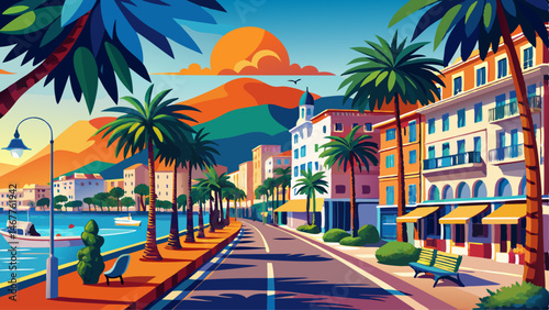 French Riviera. Boulevard de la Croisette in Cannes, Provence-Alpes-Cote d'Azur, France