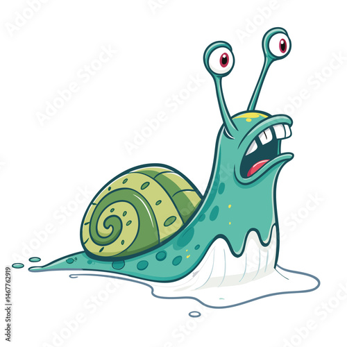 Render a grotesque, crawling eye-slug monster leaving a glistening slime trail.  Emphasize texture and detail.