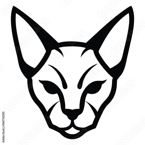 Stylized serval cat head displays sharp lines and simple, elegant animal portrait