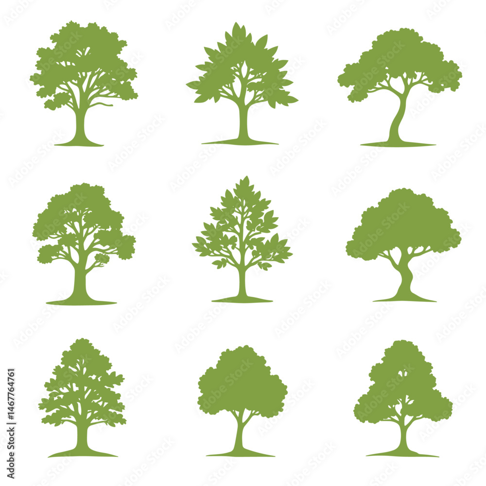 Set Tree set silhouette vector on white background