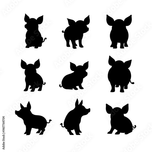Set of Pig vector silhouette illustration isolated on white background