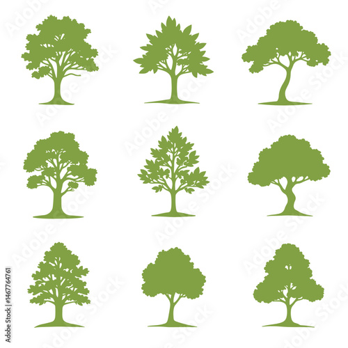 Set Tree set silhouette vector on white background