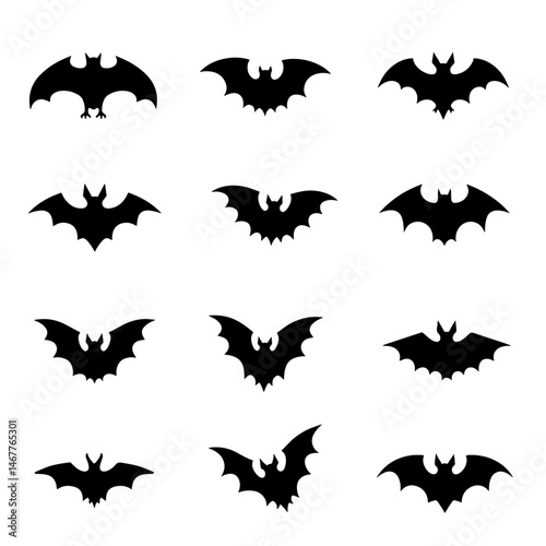 Set of bats silhouette vector on white background
