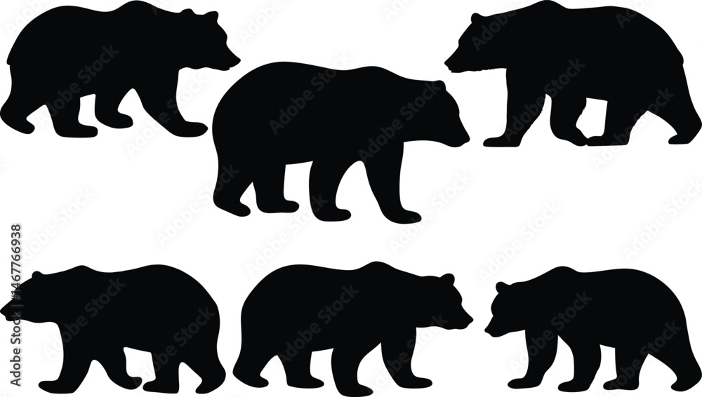 Fototapeta premium Bear Silhouette in Wood Carving Vector Style