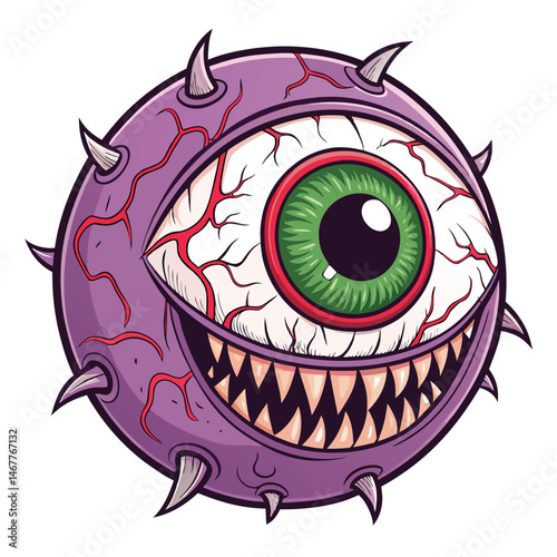 A terrifying cyclops monster with one giant, pulsating eyeball, razor-sharp teeth, and crazed expression.  Render in high detail.